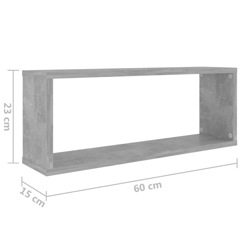 vidaXL 2 db betonszürke szerelt fa négyszögű fali polc 60 x 15 x 23 cm