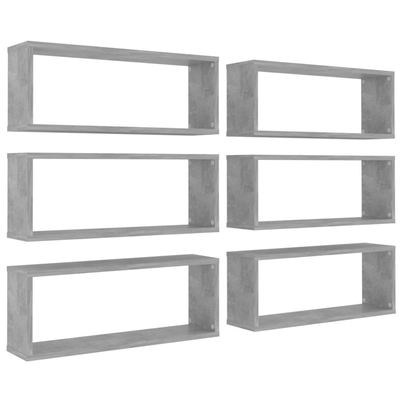 vidaXL 6 db betonszürke szerelt fa négyszögű fali polc 60 x 15 x 23 cm