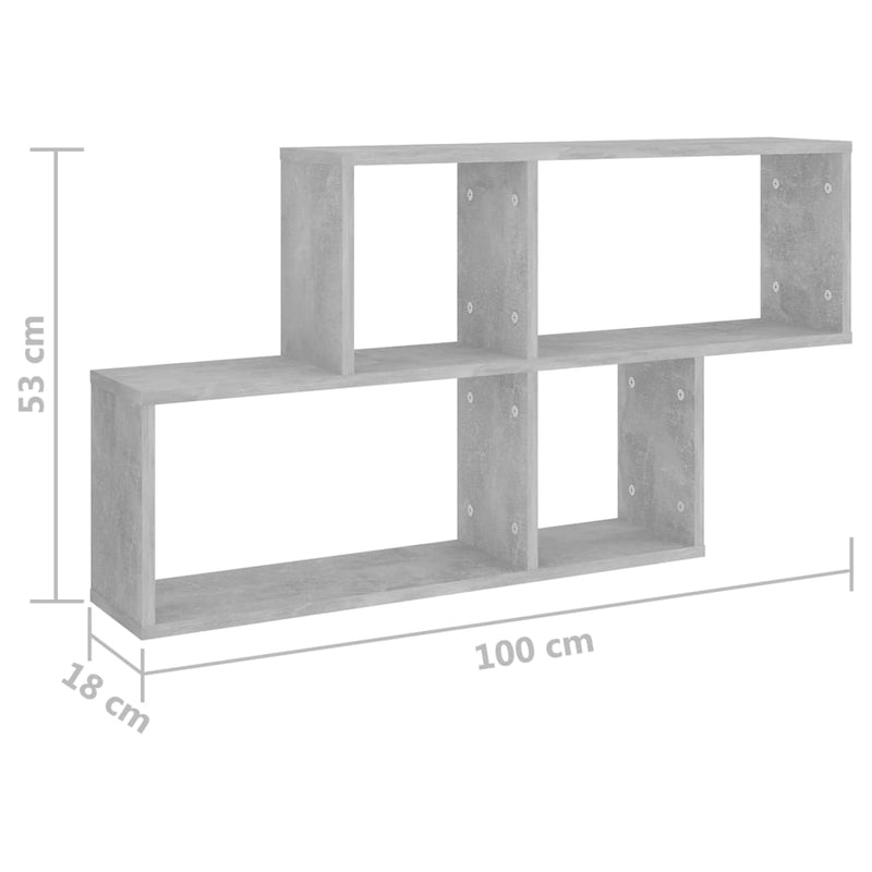 vidaXL betonszürke szerelt fa fali polc 100 x 18 x 53 cm