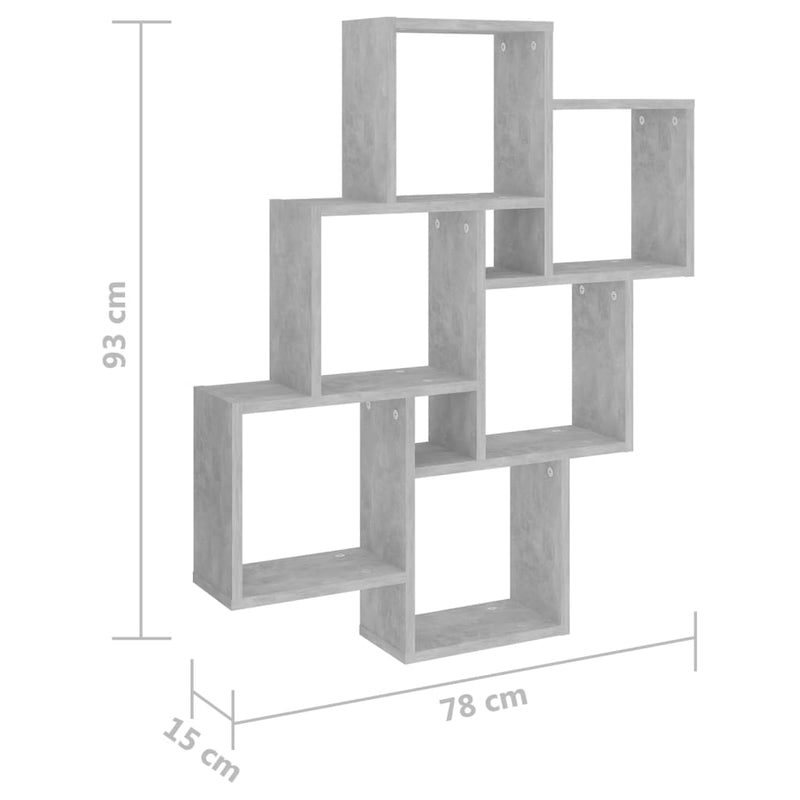 vidaXL betonszürke szerelt fa négyszögű fali polc 78 x 15 x 93 cm