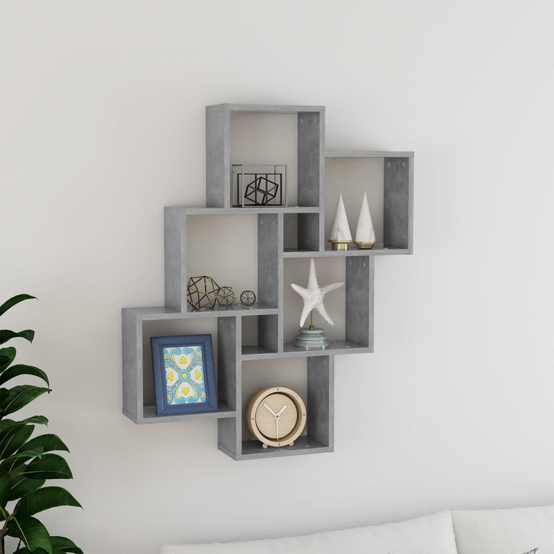vidaXL betonszürke szerelt fa négyszögű fali polc 78 x 15 x 93 cm