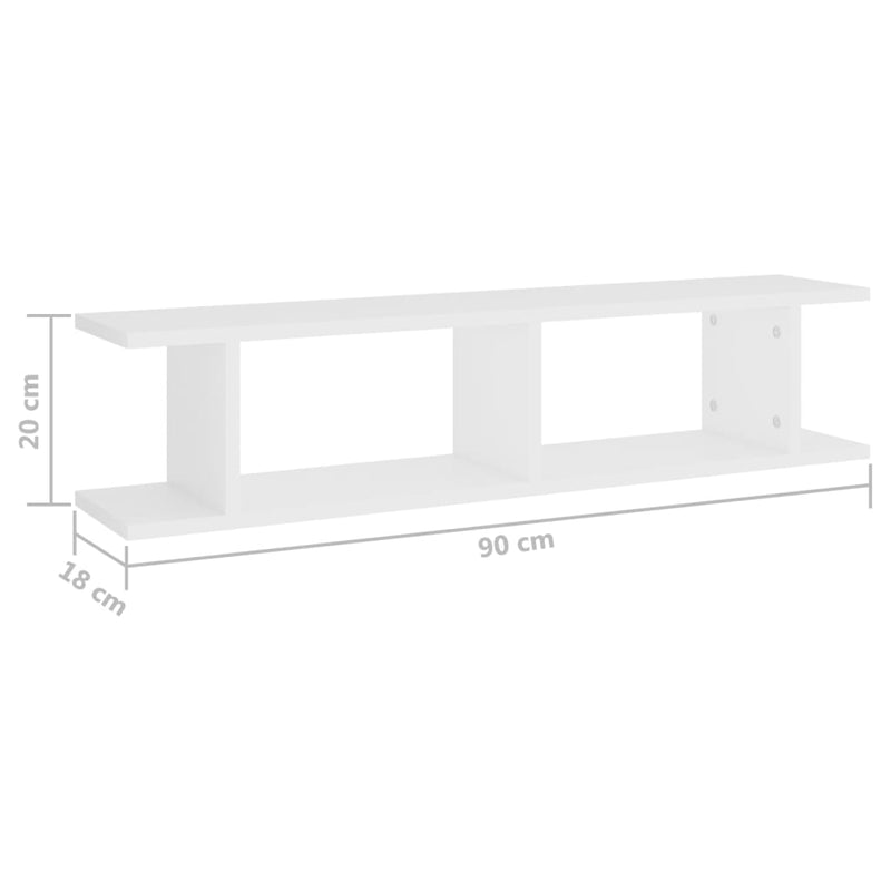 vidaXL 2 db fehér forgácslap fali polc 90 x 18 x 20 cm