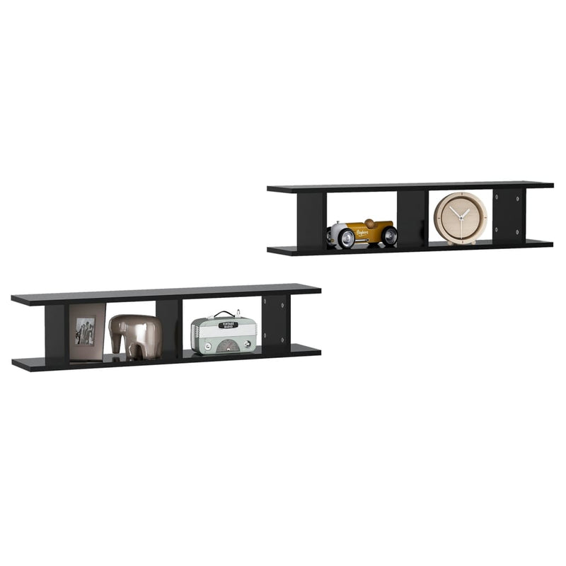 vidaXL 2 db fekete forgácslap fali polc 90 x 18 x 20 cm