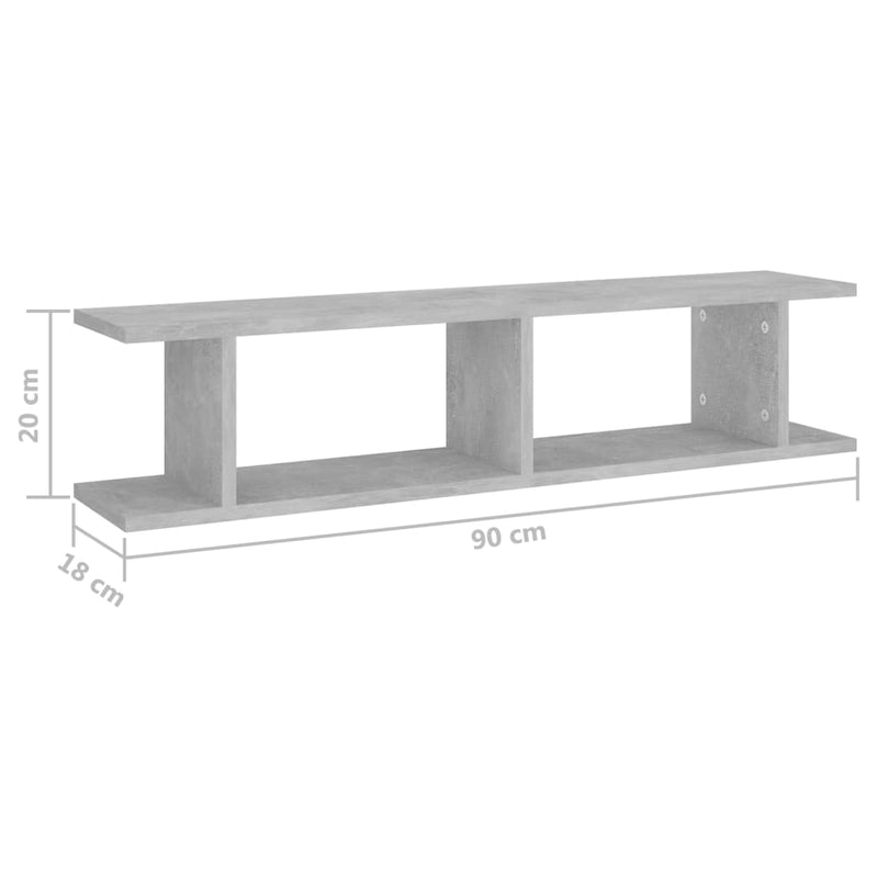 vidaXL 2 db betonszürke forgácslap fali polc 90 x 18 x 20 cm