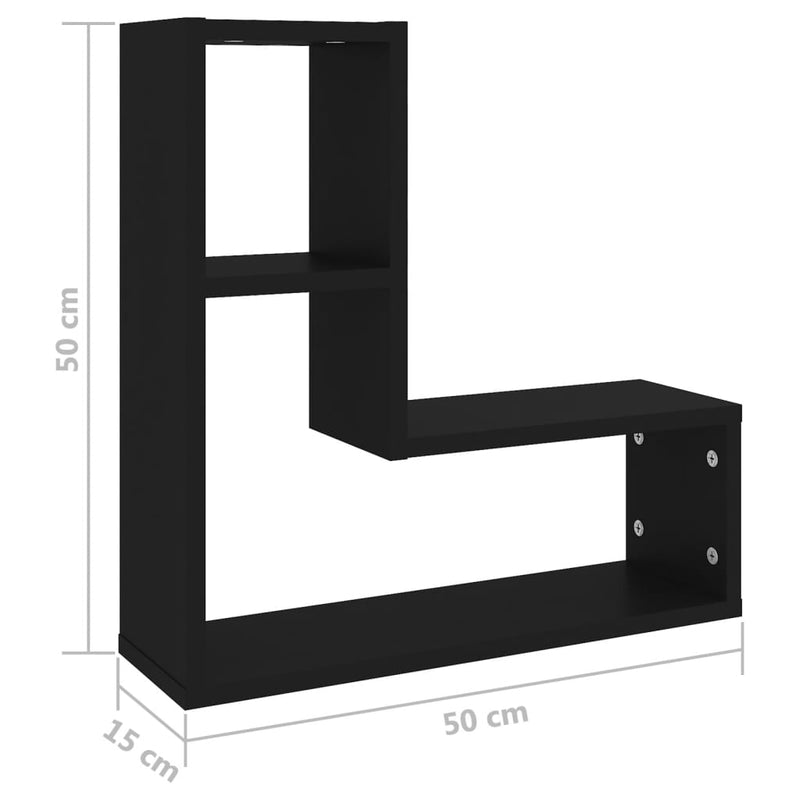 vidaXL 2 db fekete forgácslap fali polc 50 x 15 x 50 cm