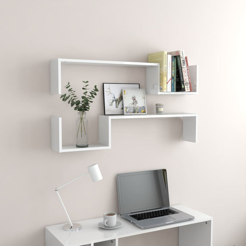 vidaXL 2 db magasfényű fehér szerelt fa fali polc 100 x 15 x 20 cm