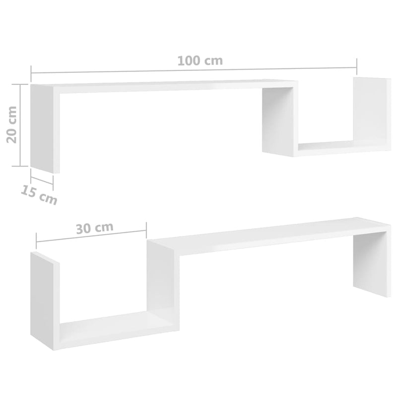 vidaXL 2 db magasfényű fehér szerelt fa fali polc 100 x 15 x 20 cm
