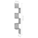 vidaXL betonszürke szerelt fa fali sarokpolc 20 x 20 x 127,5 cm