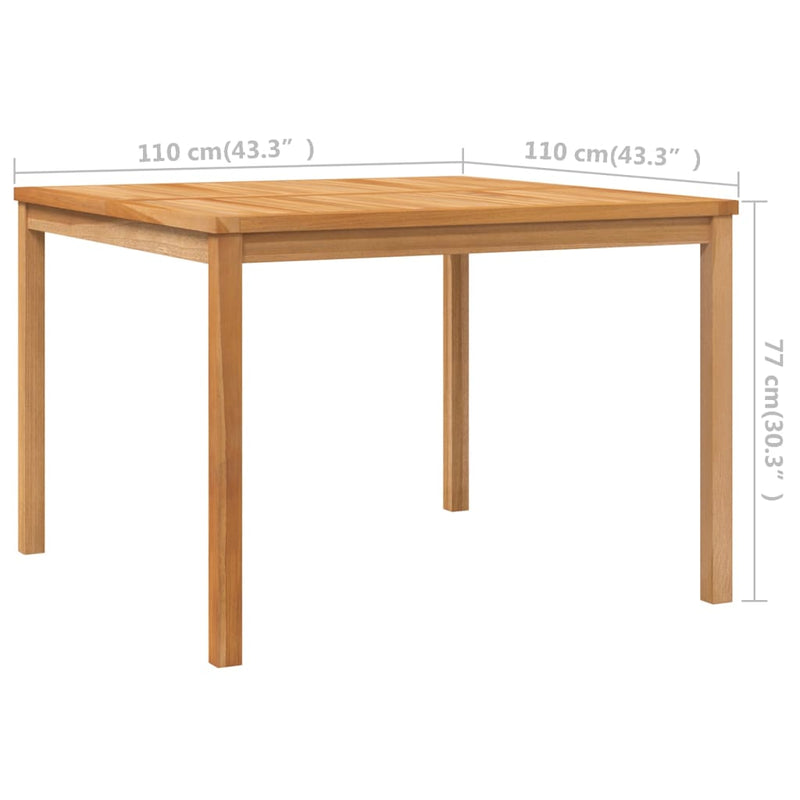 vidaXL tömör tíkfa kerti étkezőasztal 110 x 110 x 77 cm