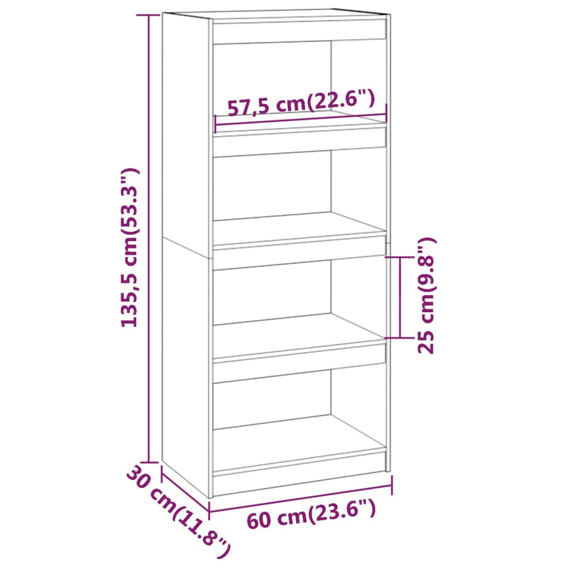 vidaXL fehér tömör fenyőfa könyvszekrény/térelválasztó 60x30x135,5 cm
