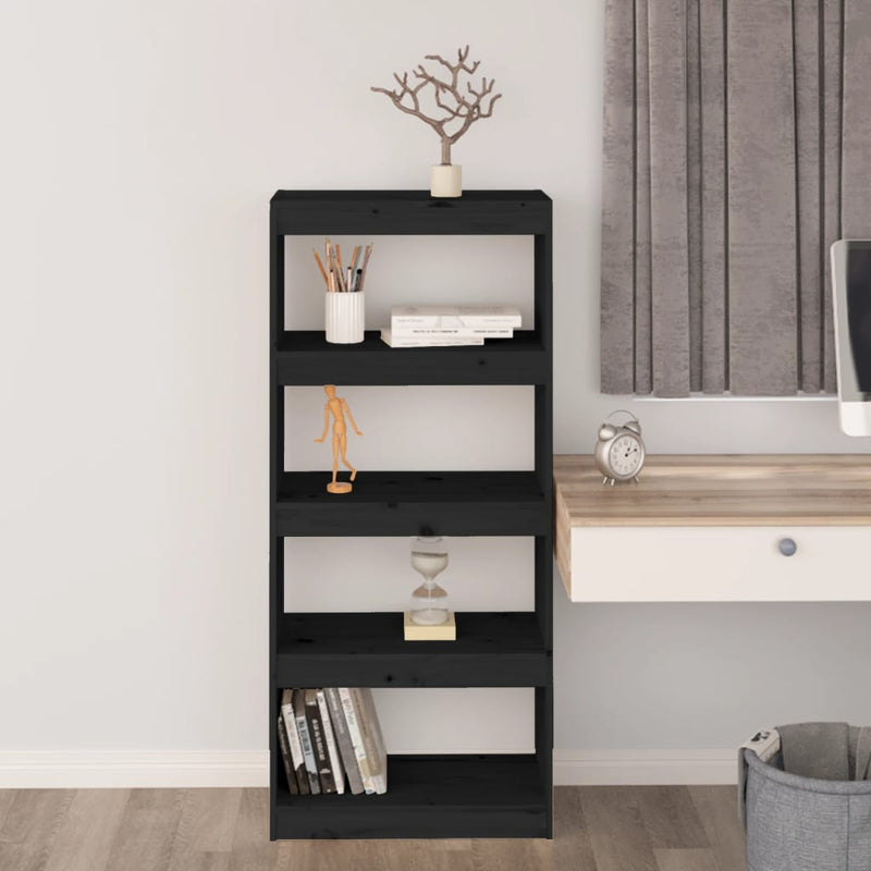 vidaXL fekete tömör fenyőfa könyvszekrény/térelválasztó 60x30x135,5 cm