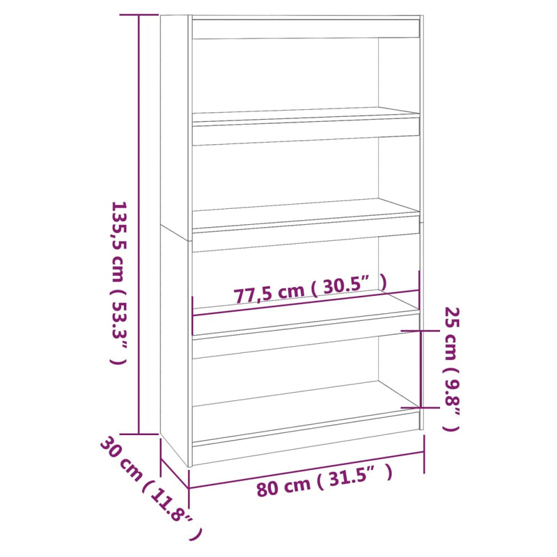 vidaXL fehér tömör fenyőfa könyvszekrény/térelválasztó 80x30x135,5 cm