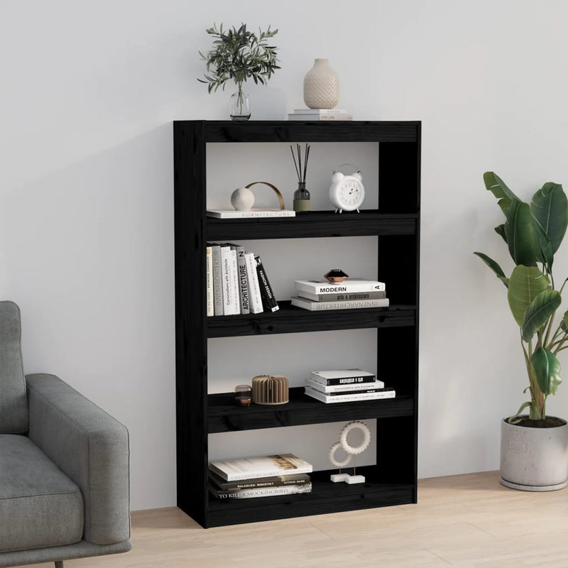 vidaXL fekete tömör fenyőfa könyvszekrény/térelválasztó 80x30x135,5 cm