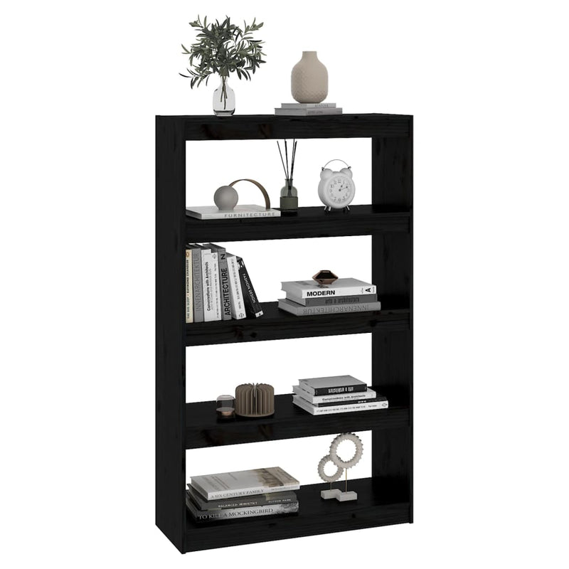 vidaXL fekete tömör fenyőfa könyvszekrény/térelválasztó 80x30x135,5 cm