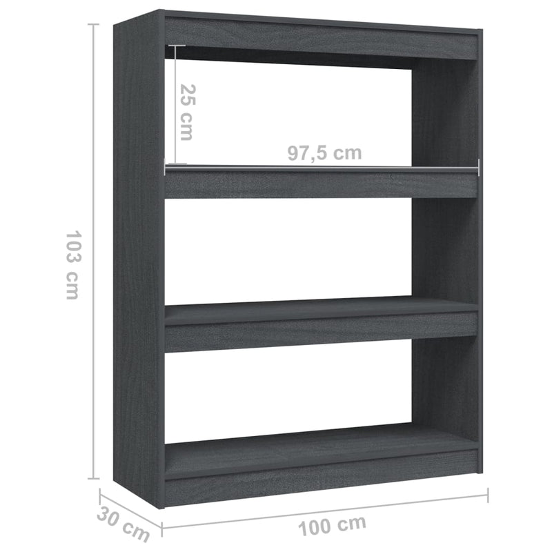 vidaXL szürke tömör fenyőfa könyvszekrény/térelválasztó 100 x 30 x 103 cm
