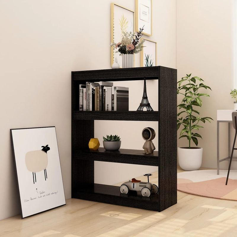 vidaXL fekete tömör fenyőfa könyvszekrény/térelválasztó 100 x 30 x 103 cm