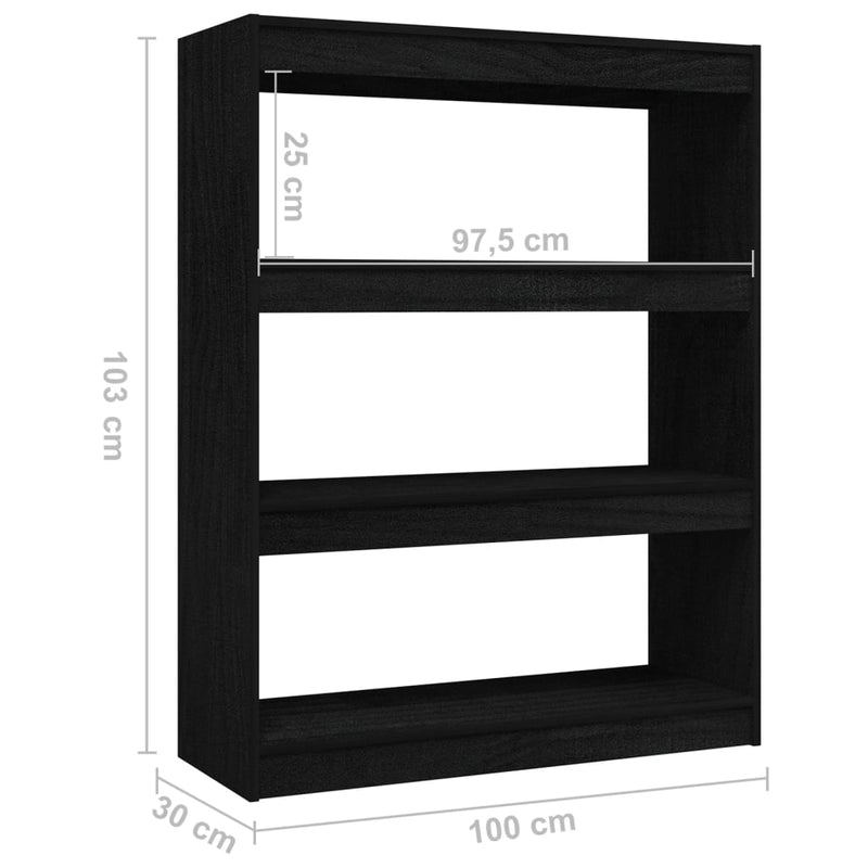 vidaXL fekete tömör fenyőfa könyvszekrény/térelválasztó 100 x 30 x 103 cm