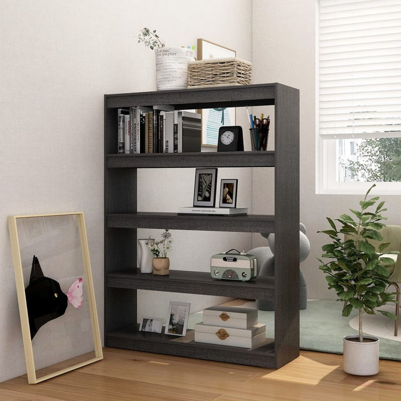 vidaXL szürke tömör fenyőfa könyvszekrény/térelválasztó 100 x 30 x 135,5 cm
