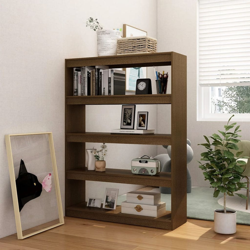 vidaXL mézbarna tömör fenyőfa könyvszekrény/térelválasztó 100 x 30 x 135,5 cm