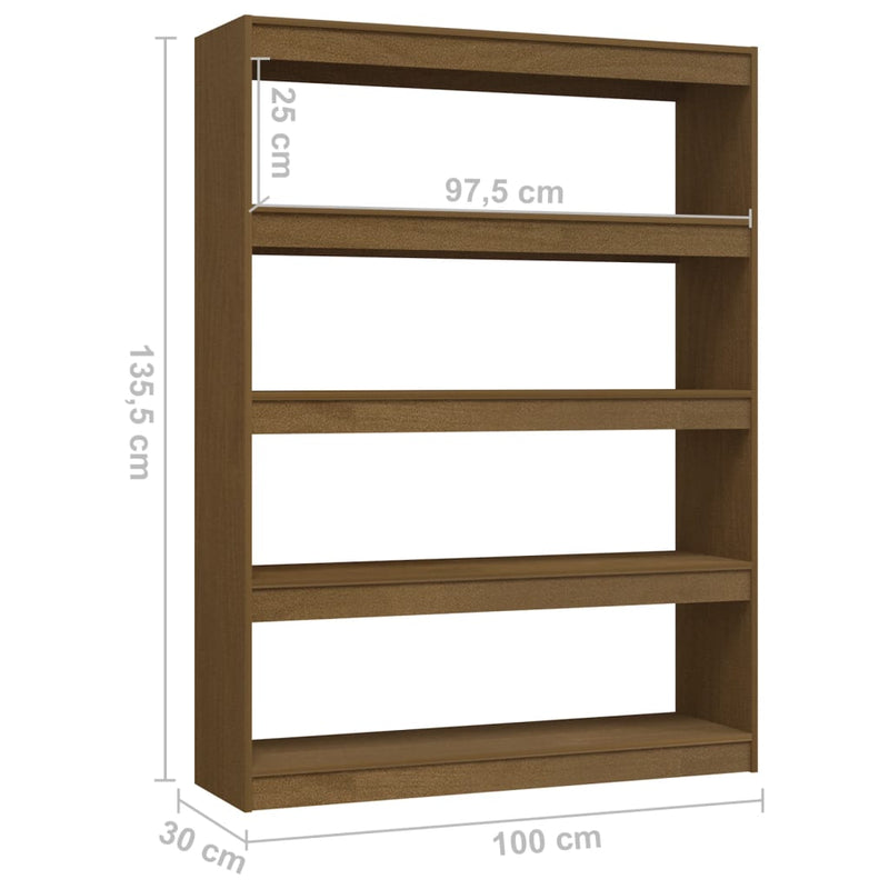 vidaXL mézbarna tömör fenyőfa könyvszekrény/térelválasztó 100 x 30 x 135,5 cm