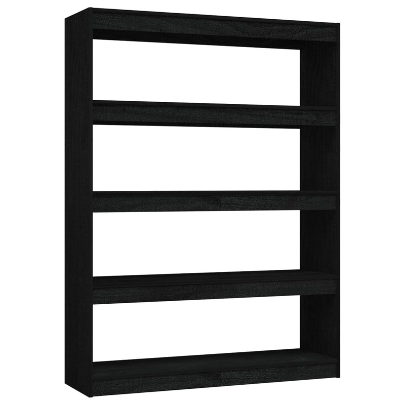 vidaXL fekete tömör fenyőfa könyvszekrény/térelválasztó 100 x 30 x 135,5 cm
