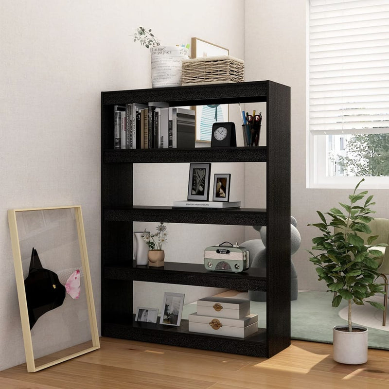 vidaXL fekete tömör fenyőfa könyvszekrény/térelválasztó 100 x 30 x 135,5 cm