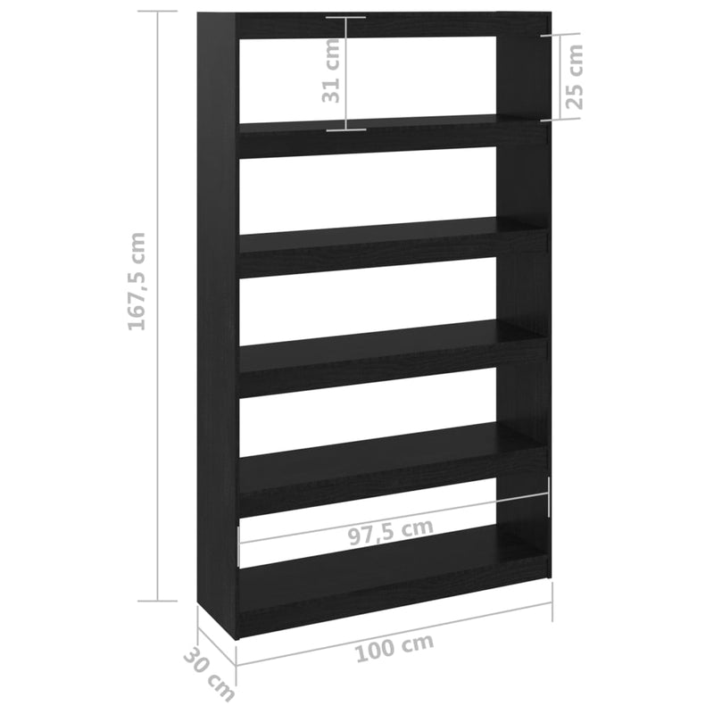 vidaXL fekete tömör fenyőfa könyvszekrény/térelválasztó 100x30x167,5cm