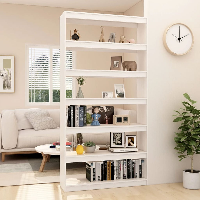 vidaXL fehér tömör fenyőfa könyvszekrény/térelválasztó 100x30x200 cm