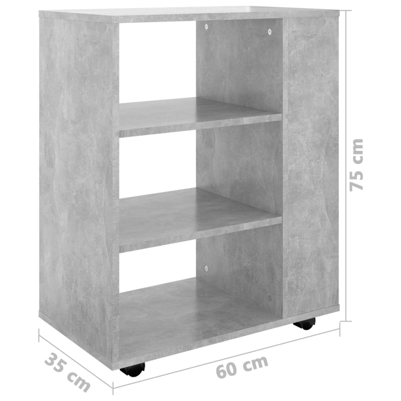 vidaXL betonszürke szerelt fa kerekes szekrény 60 x 35 x 75 cm