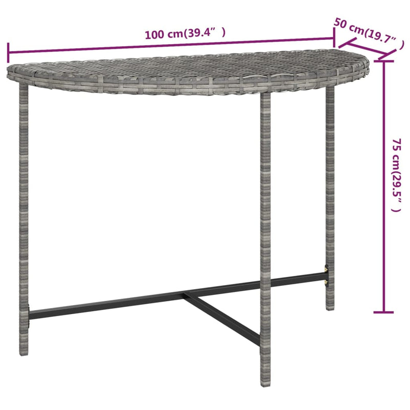 vidaXL szürke polyrattan kerti asztal 100 x 50 x 75 cm
