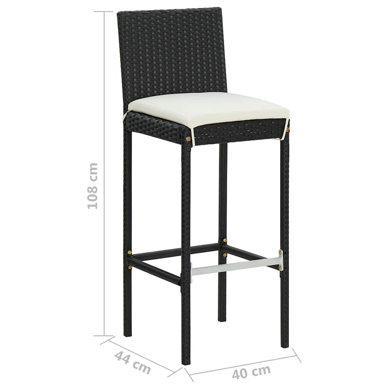 vidaXL 4 db fekete polyrattan kerti bárszék párnával