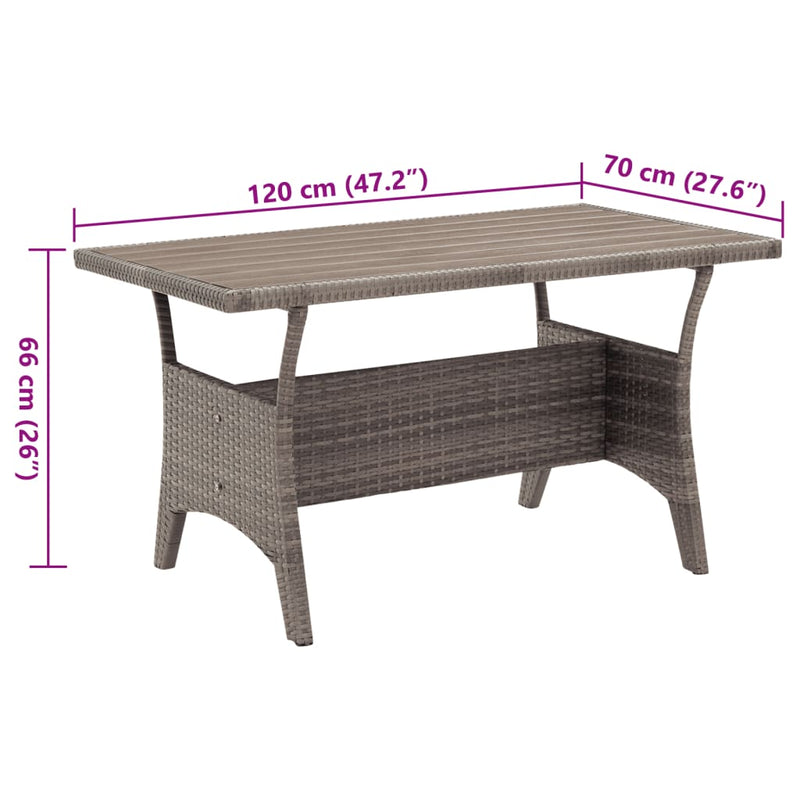 vidaXL szürke polyrattan kerti asztal 120 x 70 x 66 cm