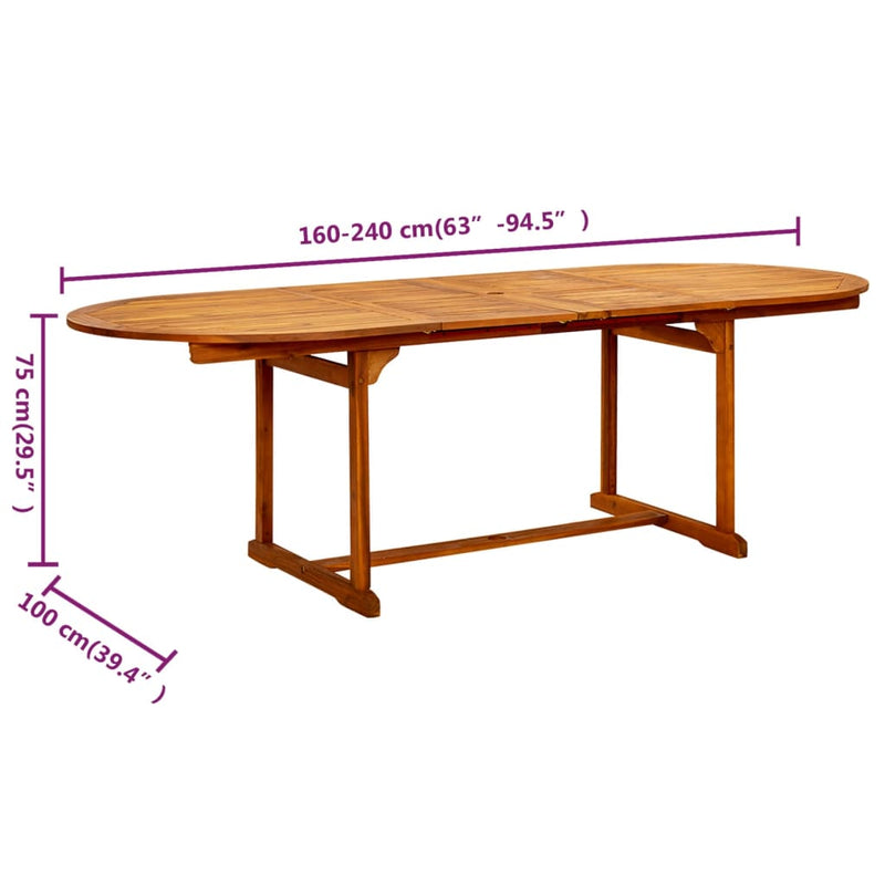 vidaXL tömör akácfa kerti étkezőasztal (150-200) x 100 x 75 cm