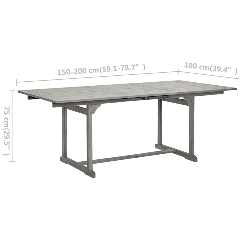 vidaXL tömör akácfa kerti étkezőasztal (150-200) x 100 x 75 cm