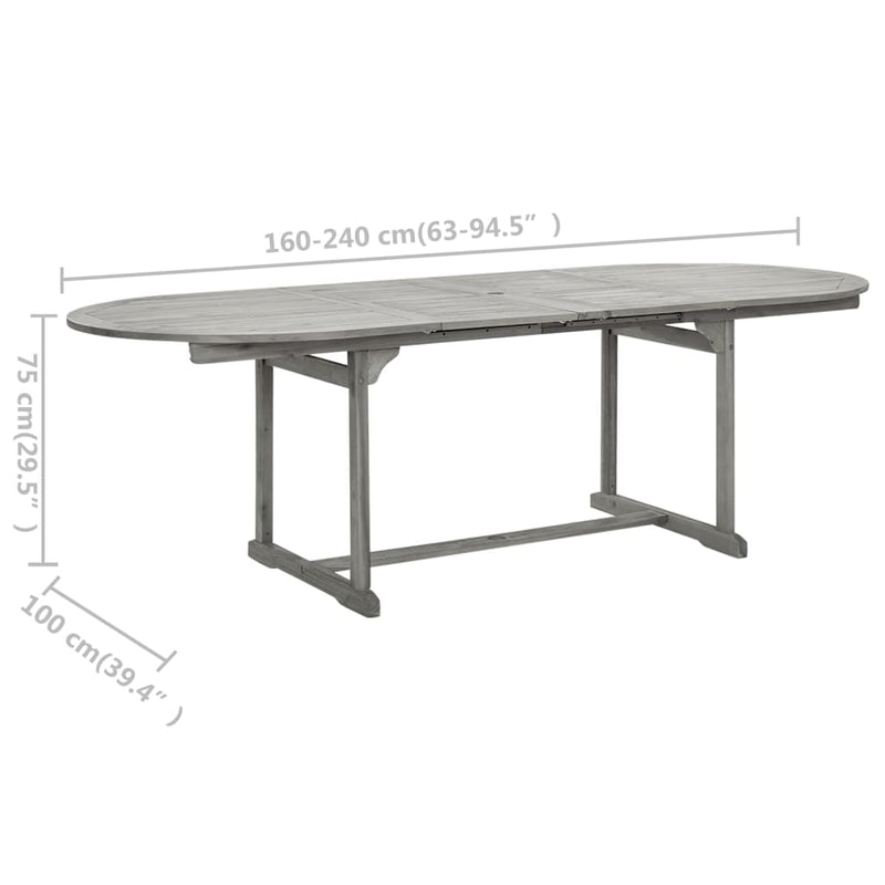 vidaXL tömör akácfa kerti étkezőasztal (160-240) x 100 x 75 cm