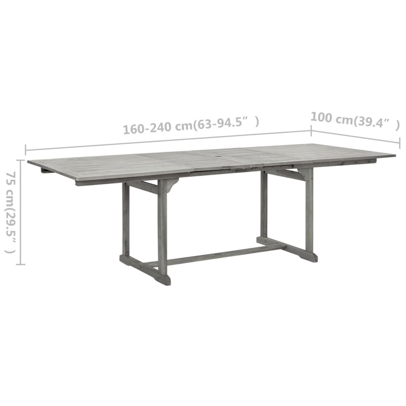 vidaXL tömör akácfa kerti étkezőasztal (160-240) x 100 x 75 cm