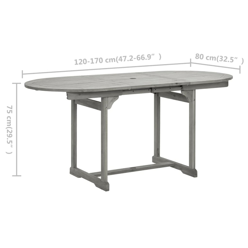 vidaXL tömör akácfa kerti étkezőasztal (120-170) x 80 x 75 cm