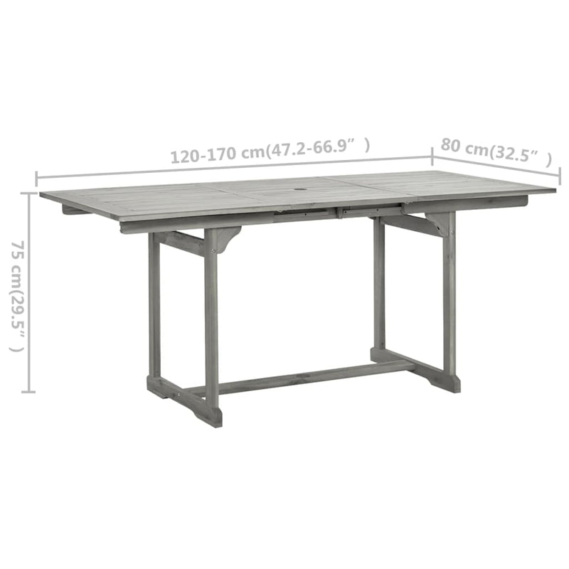 vidaXL tömör akácfa kerti étkezőasztal (120-170) x 80 x 75 cm