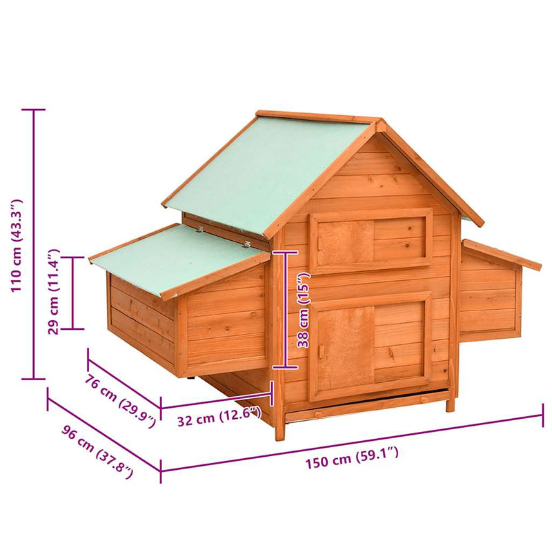 vidaXL tömör fenyőfa tyúkól 150 x 96 x 110 cm