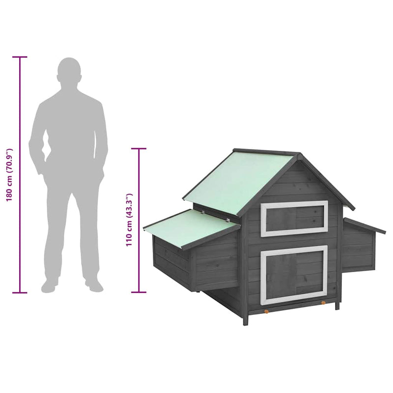 vidaXL szürke-fehér tömör fenyőfa tyúkól 150 x 96 x 110 cm