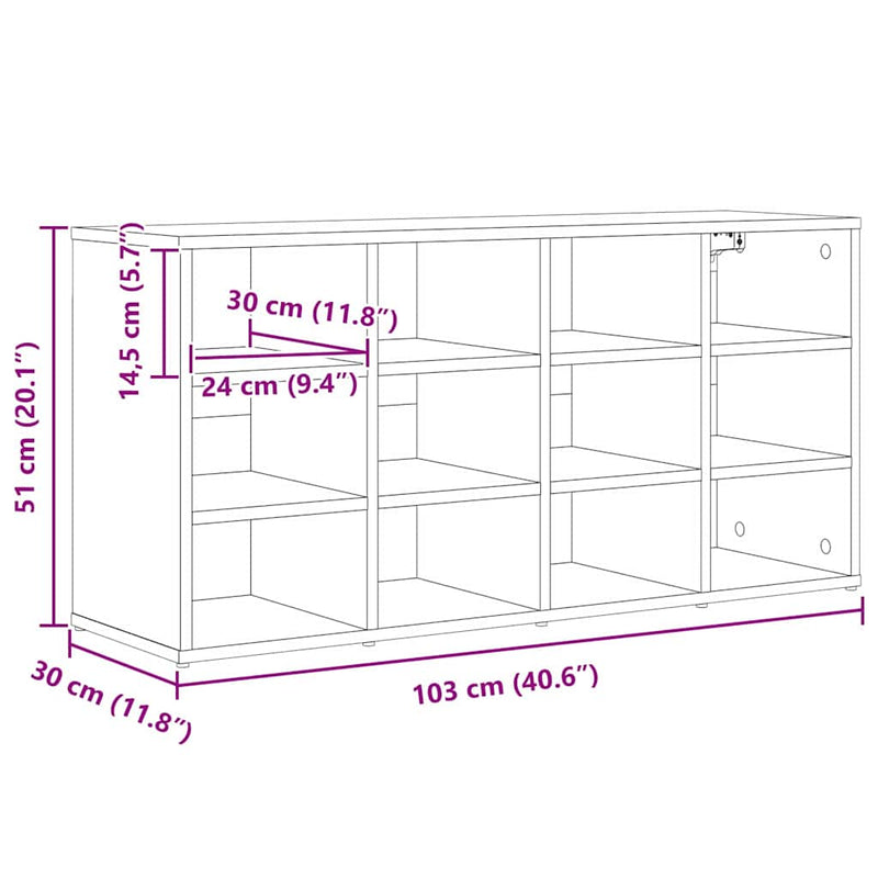 vidaXL Cipőszekrény polcokkal Beton szürke 103 x 30 x 51 cm Faanyag