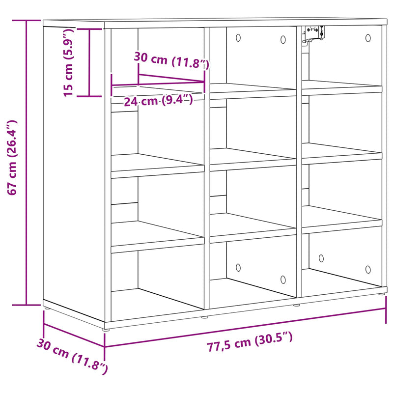 vidaXL Cipőszekrény polcokkal Fehér 77,5 x 30 x 67 cm Faanyag