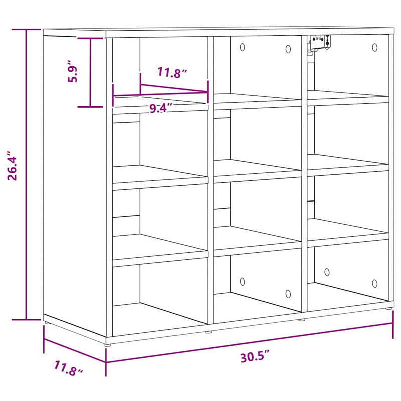 vidaXL Cipőszekrény polcokkal Beton szürke 77.5 x 30 x 67 cm Faanyag