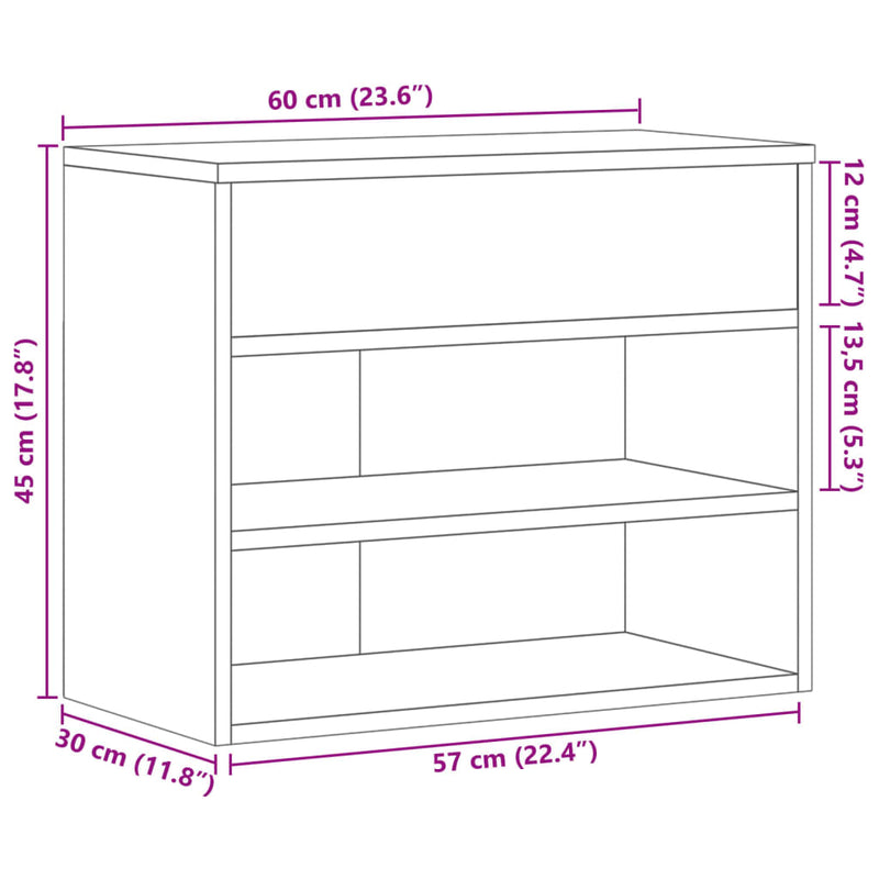 vidaXL betonszürke szerelt fa cipőtároló pad 60 x 30 x 45 cm