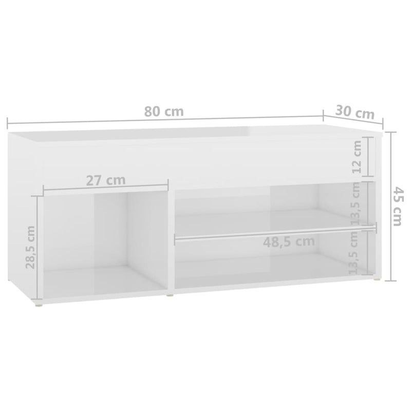 vidaXL magasfényű fehér szerelt fa cipőtároló pad 80 x 30 x 45 cm