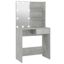vidaXL betonszürke fésülködőasztal LED-del 74,5 x 40 x 141 cm