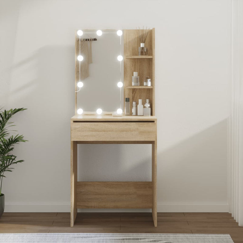 vidaXL sonoma-tölgyszínű LED-es fésülködőasztal 60x40x140 cm