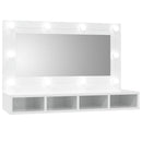 vidaXL magasfényű fehér tükrös szekrény LED-ekkel 90 x 31,5 x 62 cm
