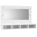 vidaXL magasfényű fehér tükrös szekrény LED-ekkel 90 x 31,5 x 62 cm