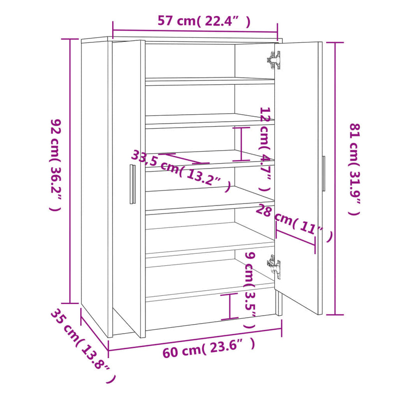 vidaXL fekete szerelt fa cipősszekrény 60 x 35 x 92 cm